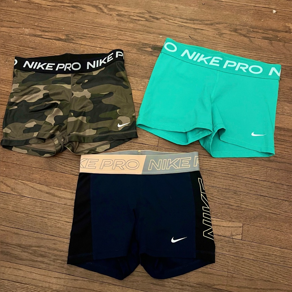 Nike Pro Shorts Bundle or Individual - Camo, Navy/Yellow, Teal